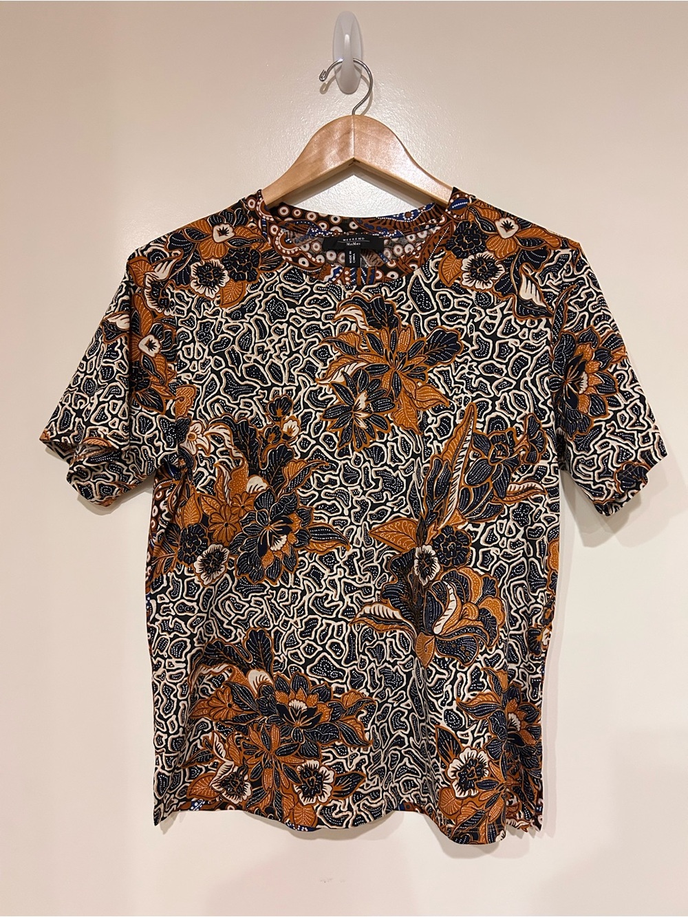 Weekend Max Mara Wkdbussola Graphic Tee size Medium brown blue - Picture 7 of 13